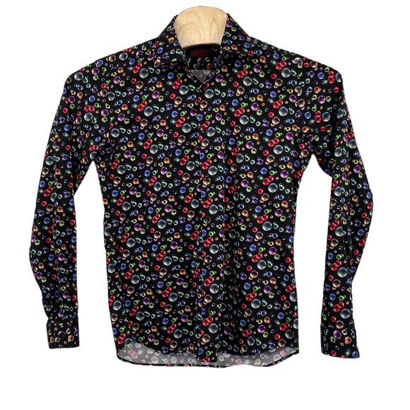 Jared Lang Black Button Up Multi Color Bubble Print Slim Fit Medium‎ - Picture 1 of 5